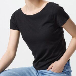 Uniqlo Women's Black AIRism Cotton Low Back Bra T-Shirt | Size L